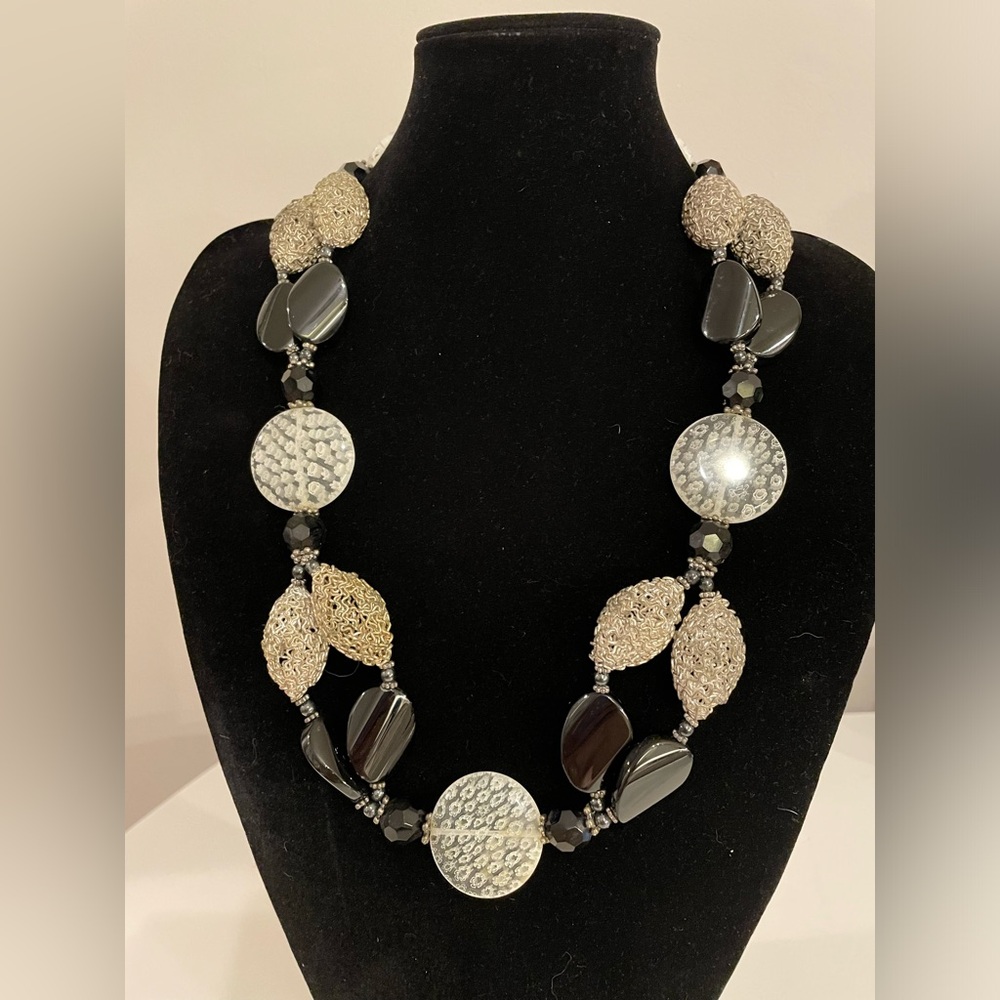 Elegant Black, Silver and White Necklace